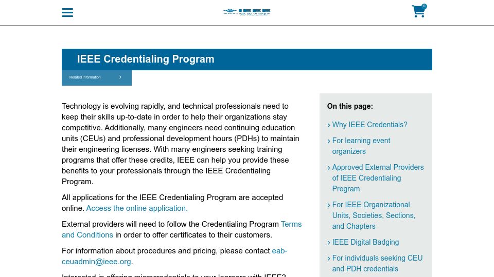 Screenshot of ieee.org: IEEE Credentialing Program