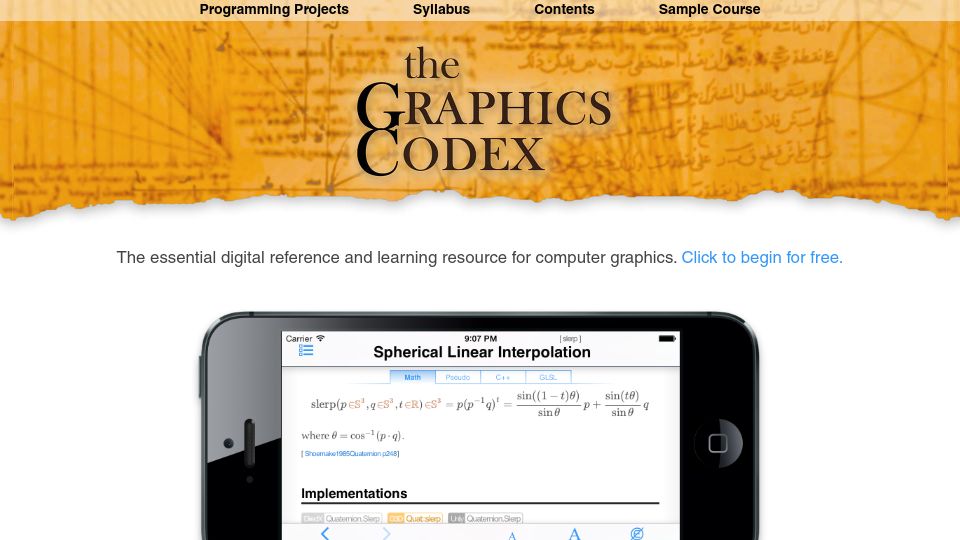 Screenshot of graphicscodex.com: The Graphics Codex