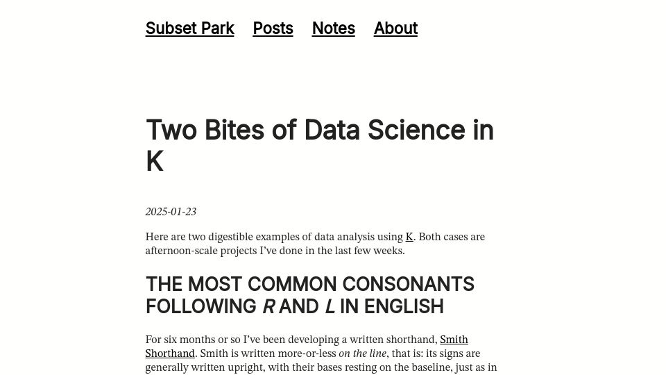 Screenshot of blog.zdsmith.com: Two Bites of Data Science in K
