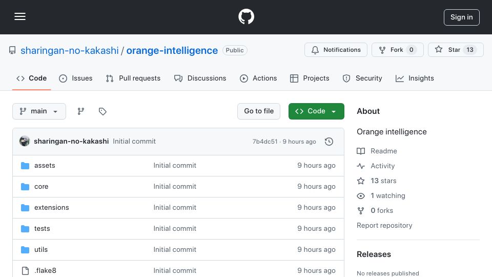 Screenshot of github.com: Show HN: Orange intelligence, an open source alternative to Apple Intelligence