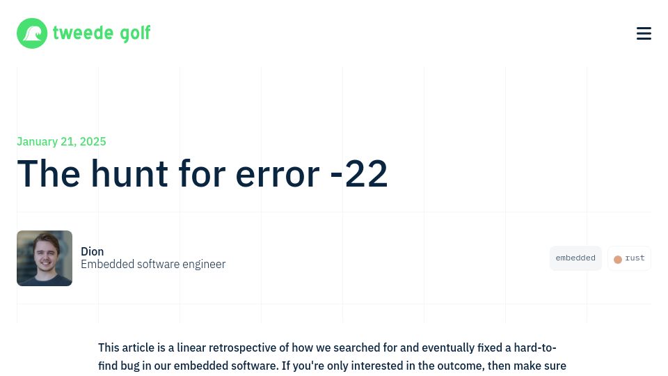 Screenshot of tweedegolf.nl: The Hunt for Error -22