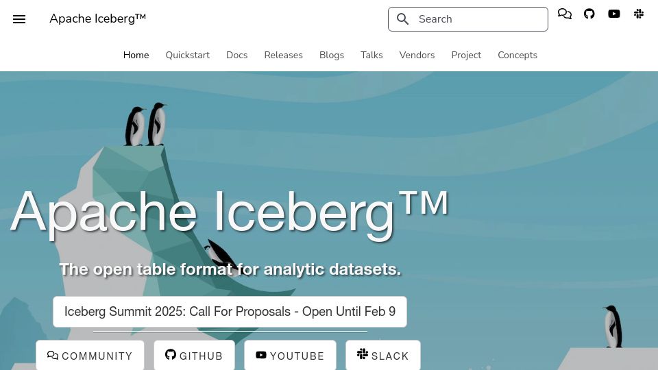 Screenshot of iceberg.apache.org: Apache Iceberg