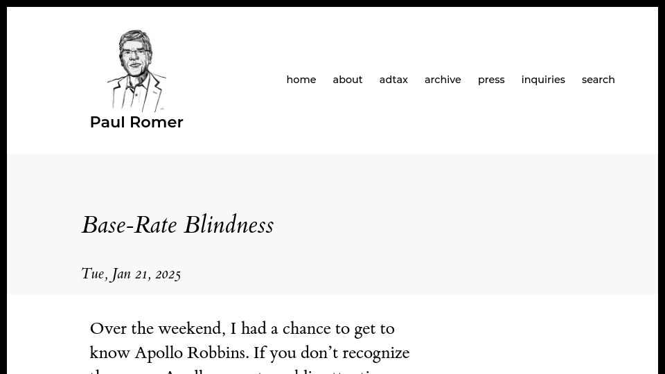 Screenshot of paulromer.net: Base-Rate Blindness