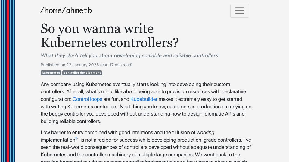 Screenshot of ahmet.im: So you wanna write Kubernetes controllers?