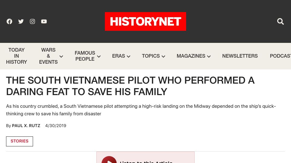Screenshot of historynet.com: The South Vietnamese pilot who landed a Cessna on a carrier to save his family (2019)