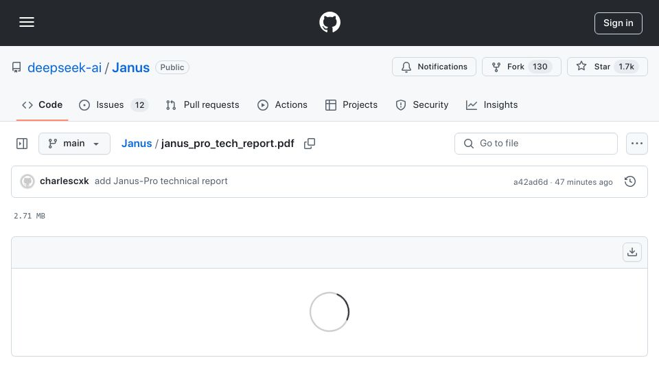Screenshot of github.com: DeepSeek releases Janus Pro, a text-to-image generator [pdf]