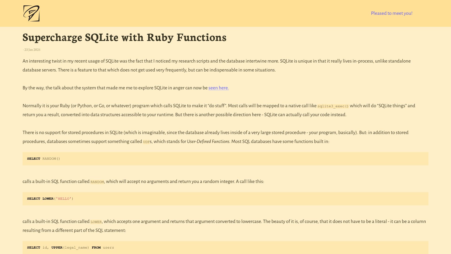 Screenshot of blog.julik.nl: Supercharge SQLite with Ruby Functions