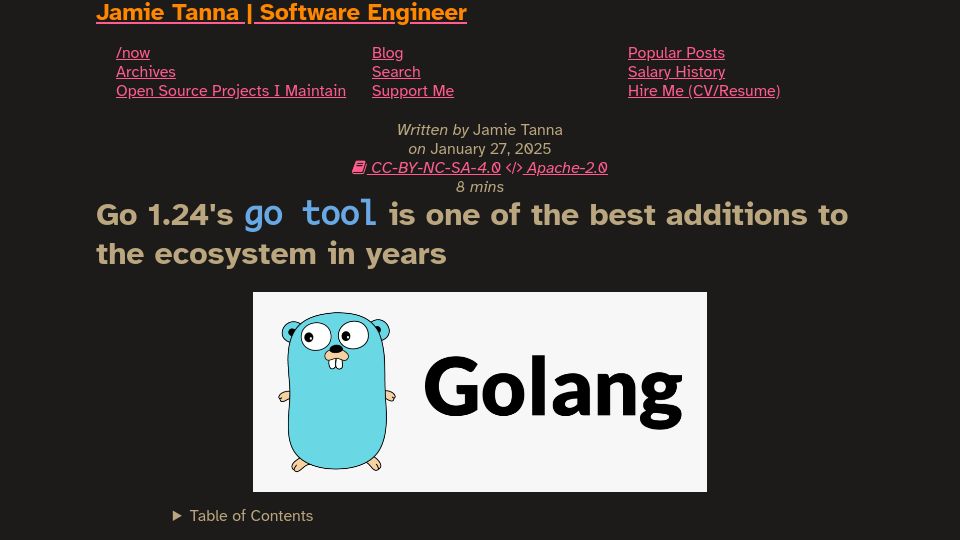 Screenshot of jvt.me: Go 1.24's go tool is one of the best additions to the ecosystem in years