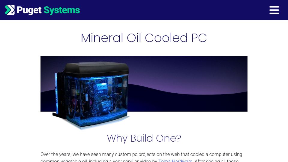 Screenshot of pugetsystems.com: Mineral Oil Cooled PC (2014)