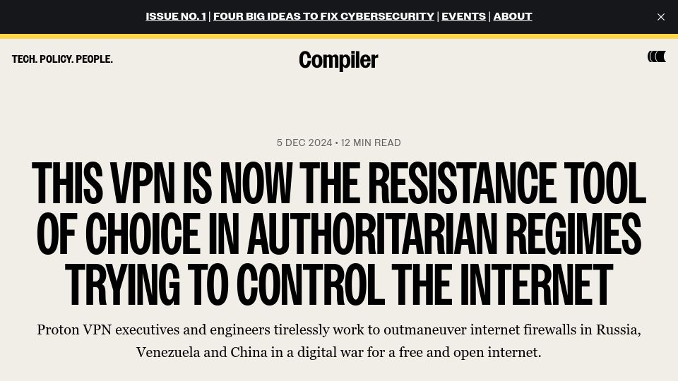 Screenshot of compiler.news: Interview with Andy Yen, CEO of Proton VPN