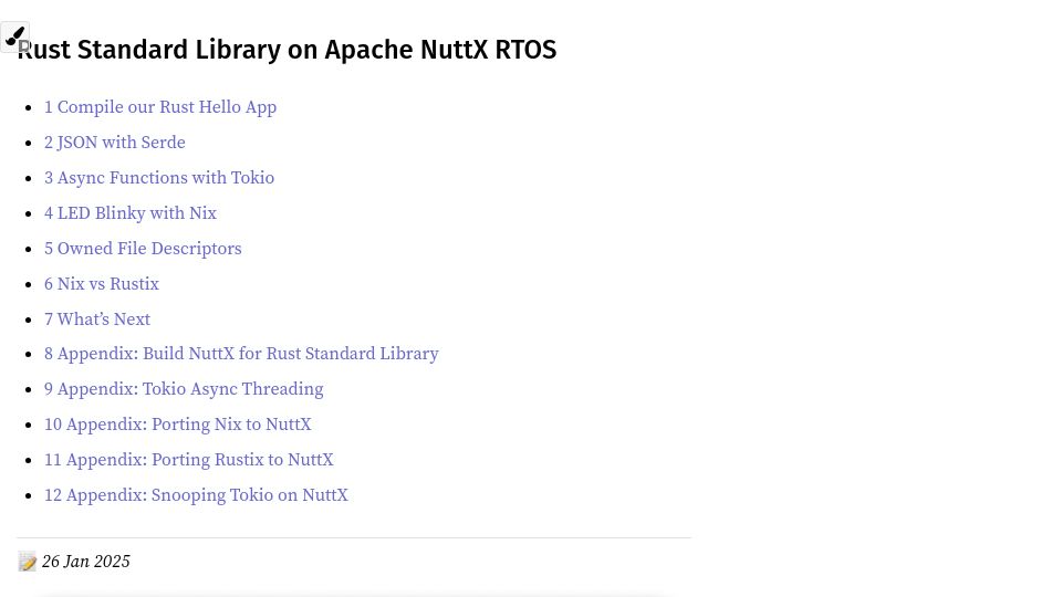 Screenshot of lupyuen.org: Using the Rust standard library with the NuttX RTOS