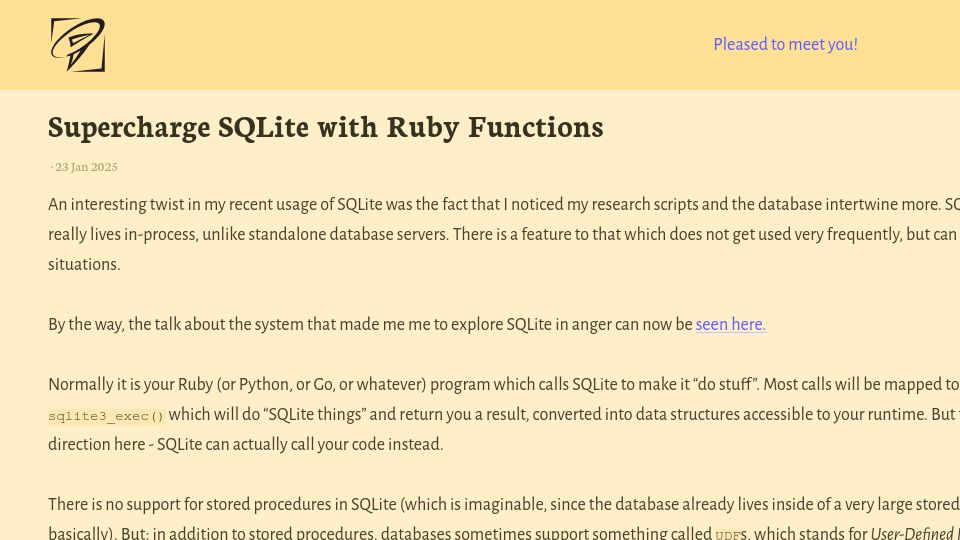 Screenshot of blog.julik.nl: Supercharge SQLite with Ruby Functions