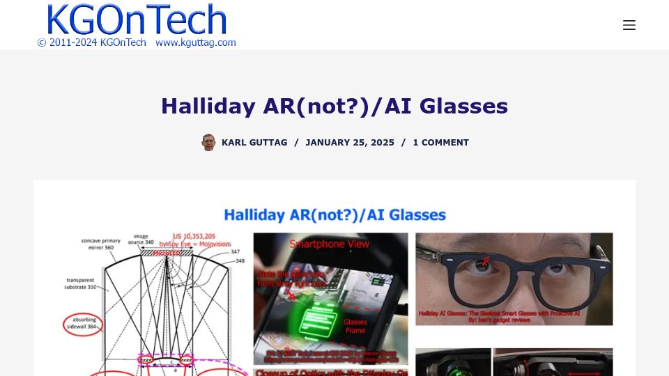 Screenshot of kguttag.com: Halliday AR(Not?)/AI Glasses