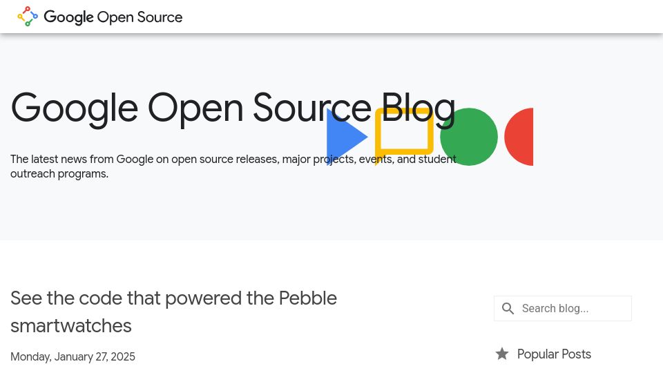 Screenshot of opensource.googleblog.com: Google open-sources the Pebble OS