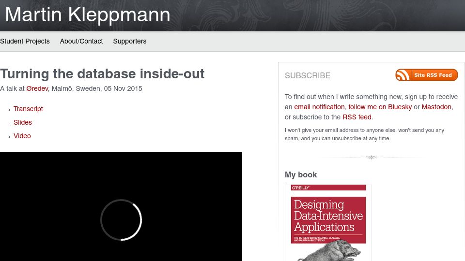 Screenshot of martin.kleppmann.com: Turning the database inside-out (2015)