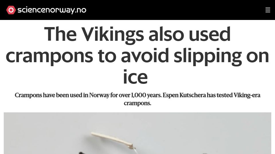 Screenshot of sciencenorway.no: The Vikings also used crampons to avoid slipping on ice