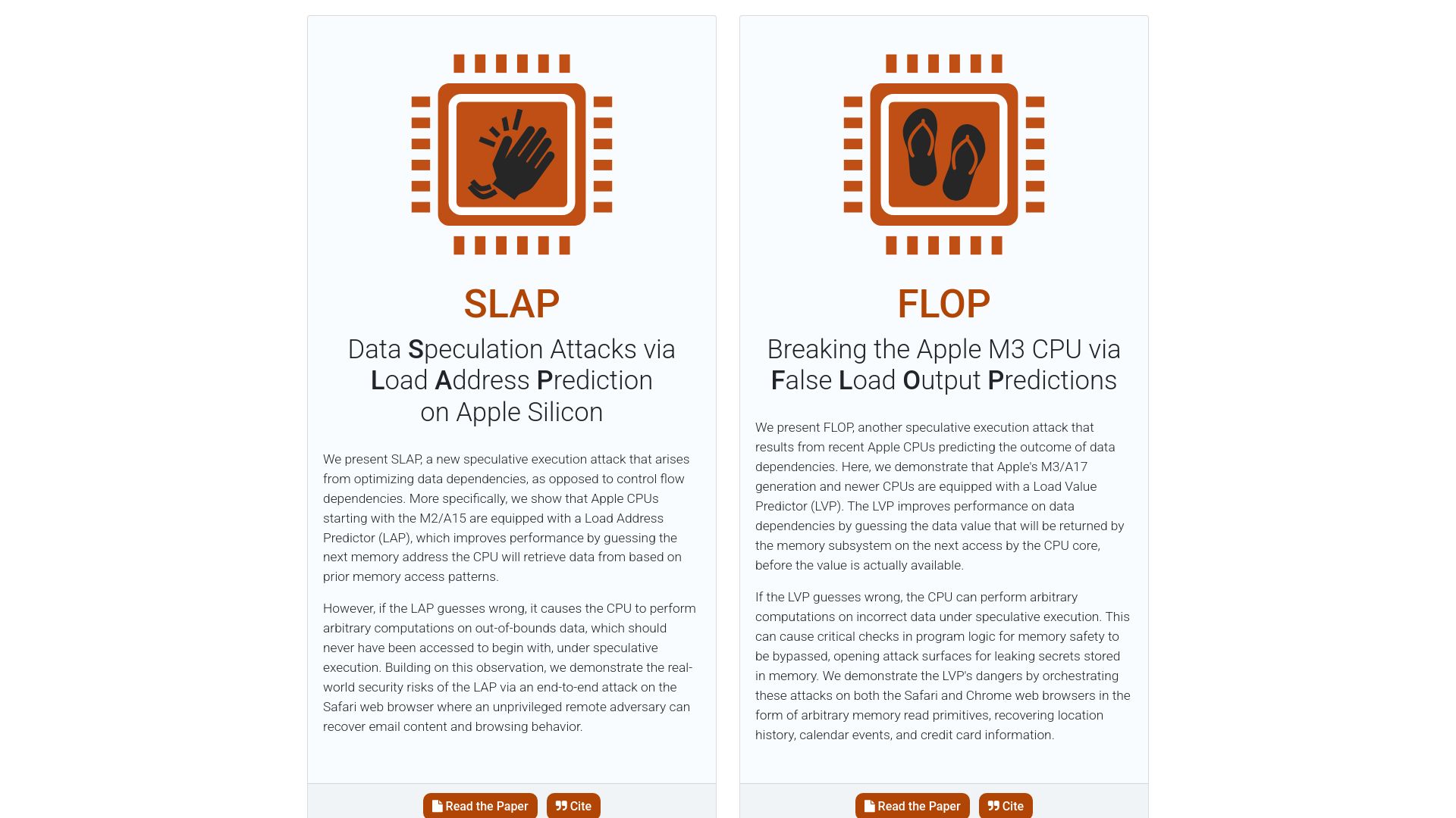 Screenshot of predictors.fail: New speculative attacks on Apple CPUs
