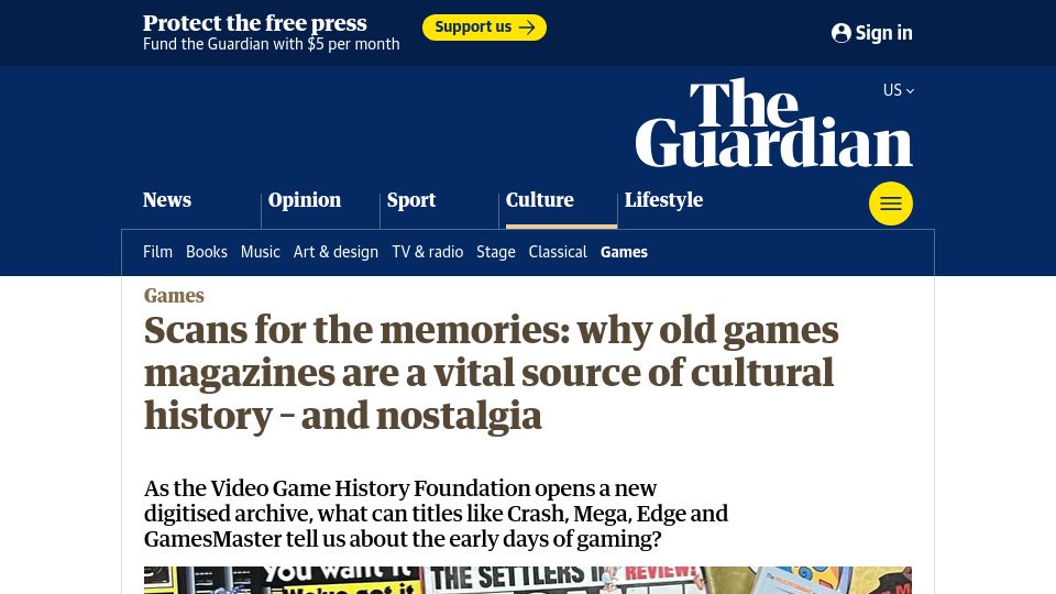 Screenshot of theguardian.com: Old Games Magazines