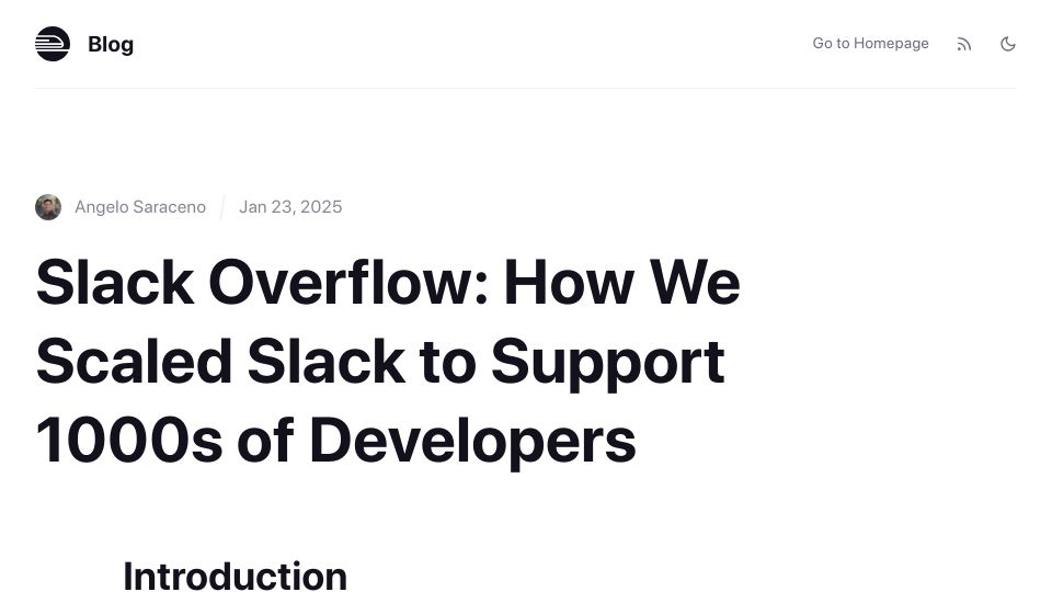 Screenshot of blog.railway.com: How we scaled Slack to support 1000s of developers