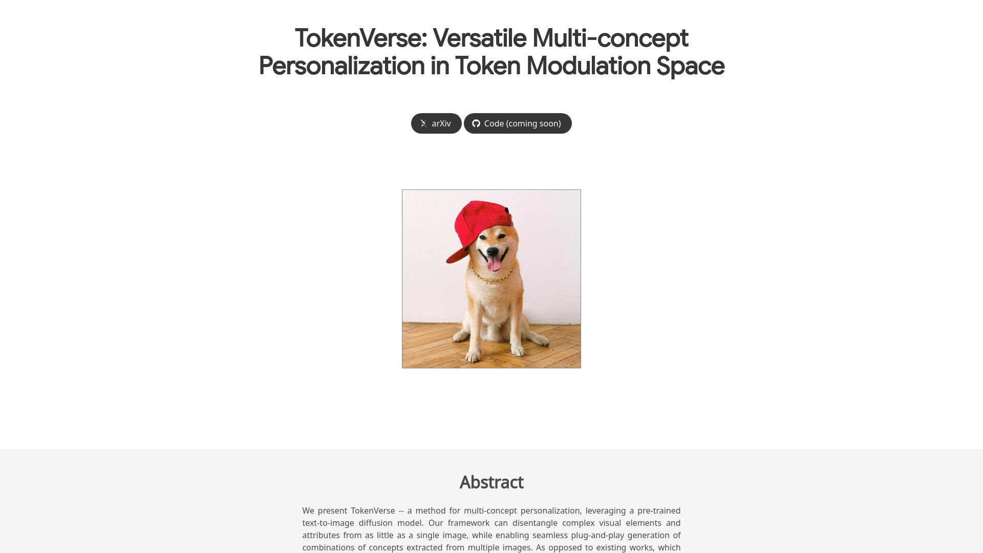 Screenshot of token-verse.github.io: TokenVerse: Multi-Concept Personalization in Token Modulation Space by Google