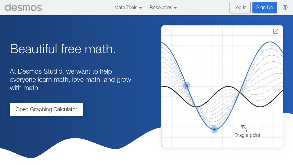 Screenshot of desmos.com: Desmos Animated Graphing Calculator