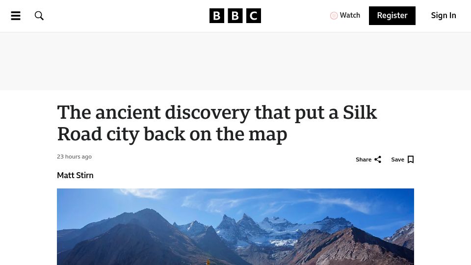 Screenshot of bbc.com: The ancient discovery that put a Silk Road city back on the map