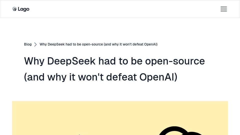 Screenshot of getlago.com: Why DeepSeek had to be open source
