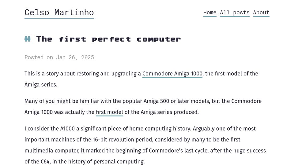 Screenshot of celso.io: A story about restoring and upgrading a Commodore Amiga 1000