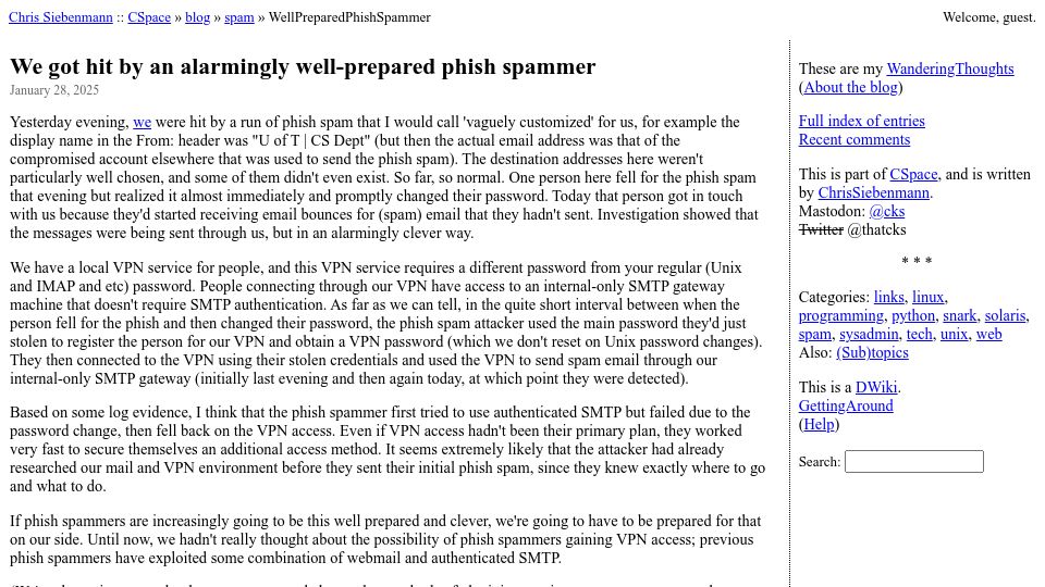 Screenshot of utcc.utoronto.ca: We got hit by an alarmingly well-prepared phish spammer