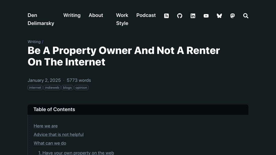 Screenshot of den.dev: Be a property owner and not a renter on the internet