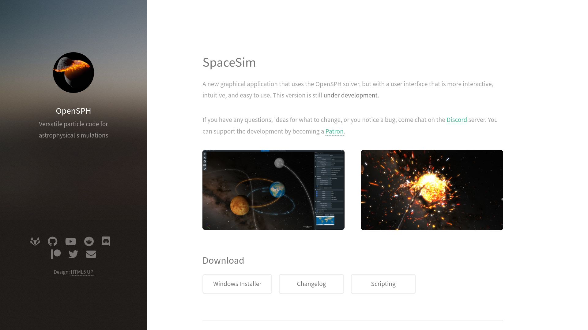 Screenshot of pavelsevecek.github.io: SpaceSim