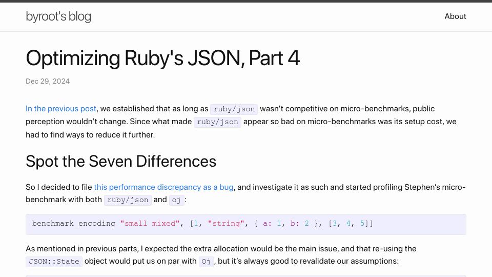 Screenshot of byroot.github.io: Optimizing Ruby's JSON, Part 4
