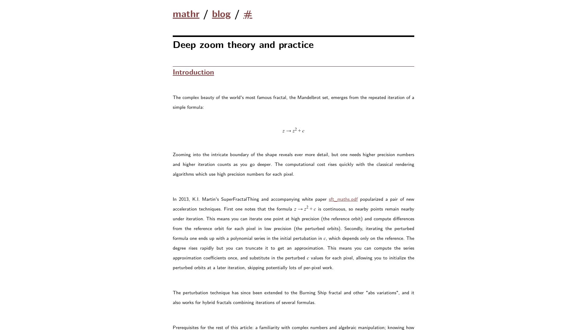 Screenshot of mathr.co.uk: Mandelbrot deep zoom theory and practice (2021)