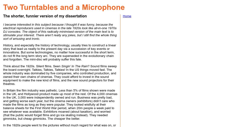 Screenshot of goodfuzzysounds.com: Two Turntables and a Microphone (2006)