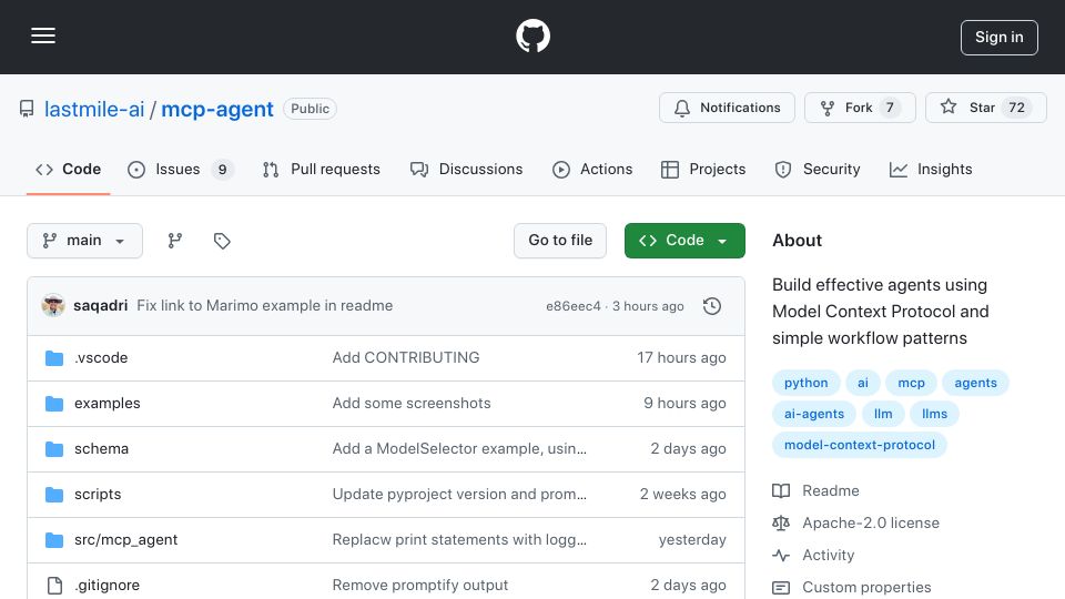 Screenshot of github.com: Show HN: Mcp-Agent – Build effective agents with Model Context Protocol