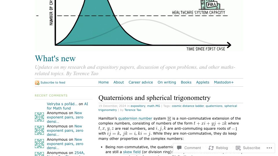Screenshot of terrytao.wordpress.com: Quaternions and spherical trigonometry