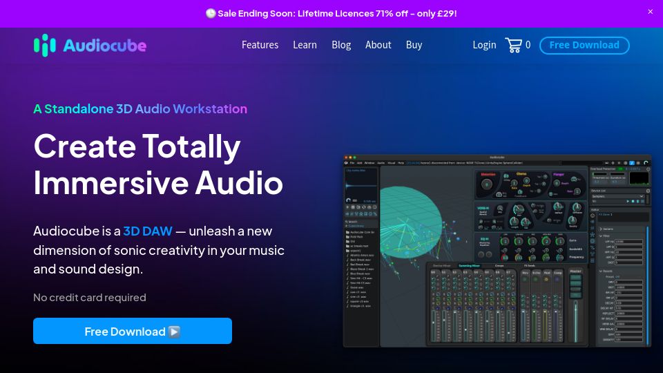 Screenshot of audiocube.app: Show HN: Audiocube – A 3D DAW for Spatial Audio