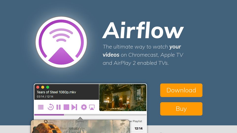 Screenshot of airflow.app: Airflow – Stream media files directly from macOS to AirPlay devices