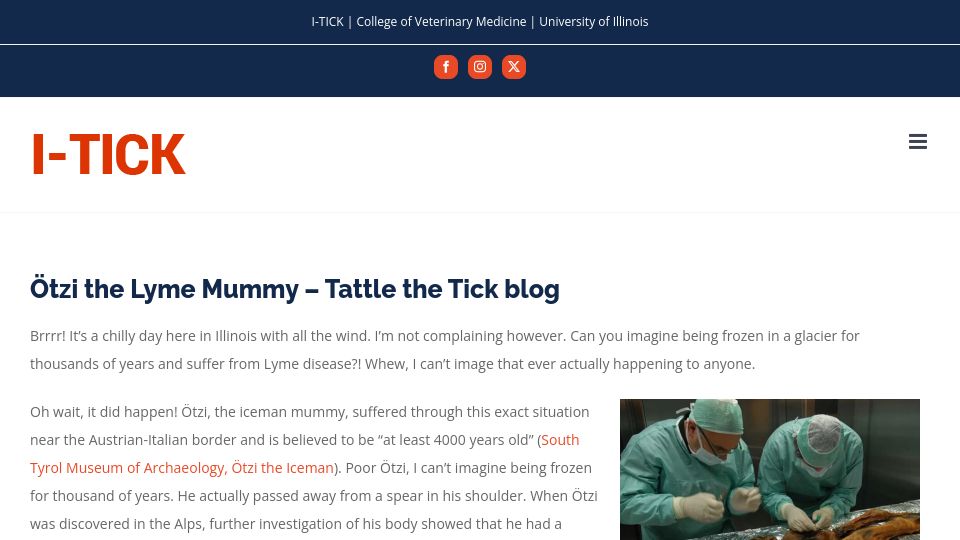 Screenshot of vetmed.illinois.edu: Ötzi the Lyme Mummy (2019)