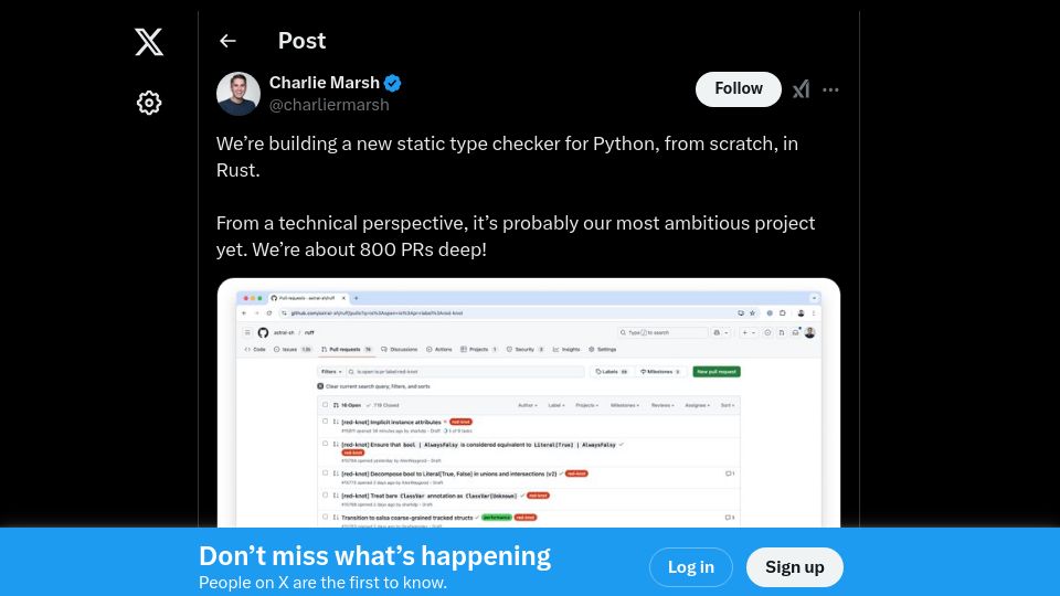 Screenshot of twitter.com: "We're building a new static type checker for Python"