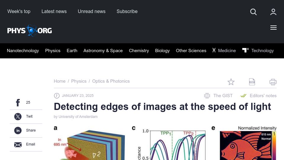 Screenshot of phys.org: Detecting edges of images at the speed of light