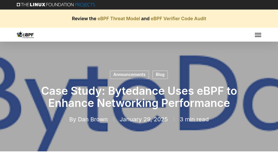 Screenshot of ebpf.foundation: Case Study: ByteDance Uses eBPF to Enhance Networking Performance