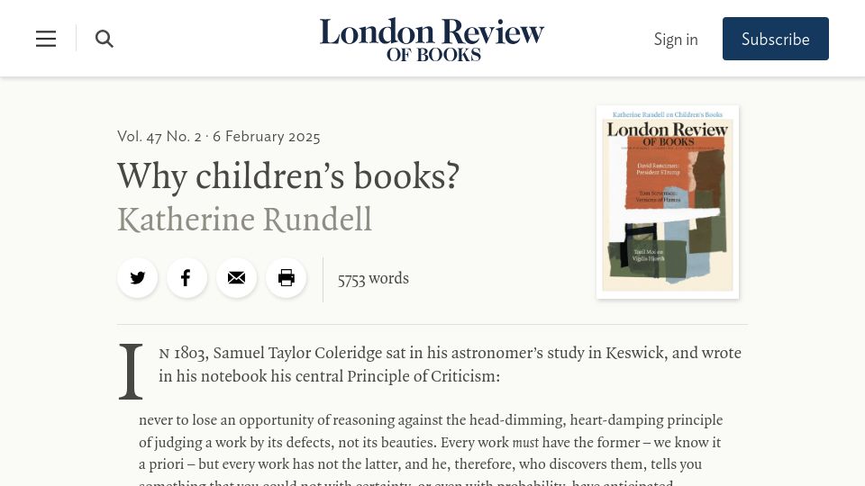 Screenshot of lrb.co.uk: Why Children's Books?