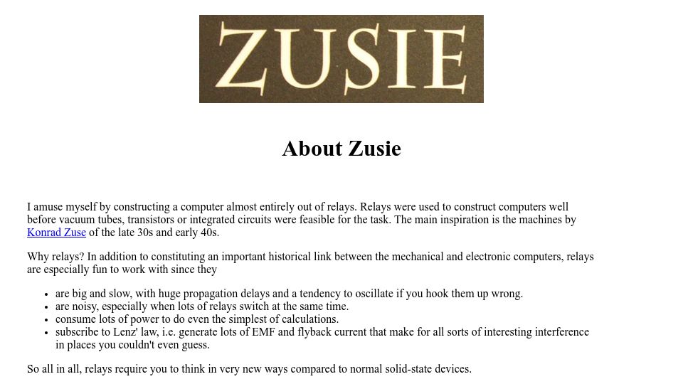 Screenshot of nablaman.com: Zusie – My Relay Computer