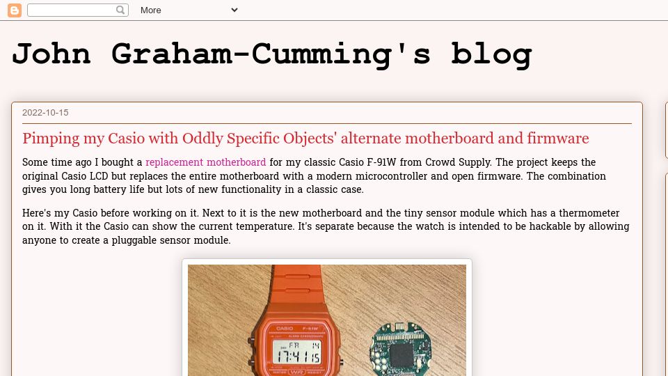 Screenshot of blog.jgc.org: Pimping my Casio with Oddly Specific Objects' alternate motherboard and firmware