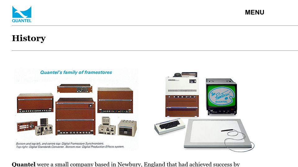 Screenshot of quantelpaintbox.com: Quantel Paintbox History