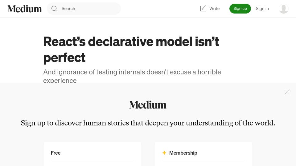Screenshot of blog.bennett.ink: React's declarative model isn't perfect