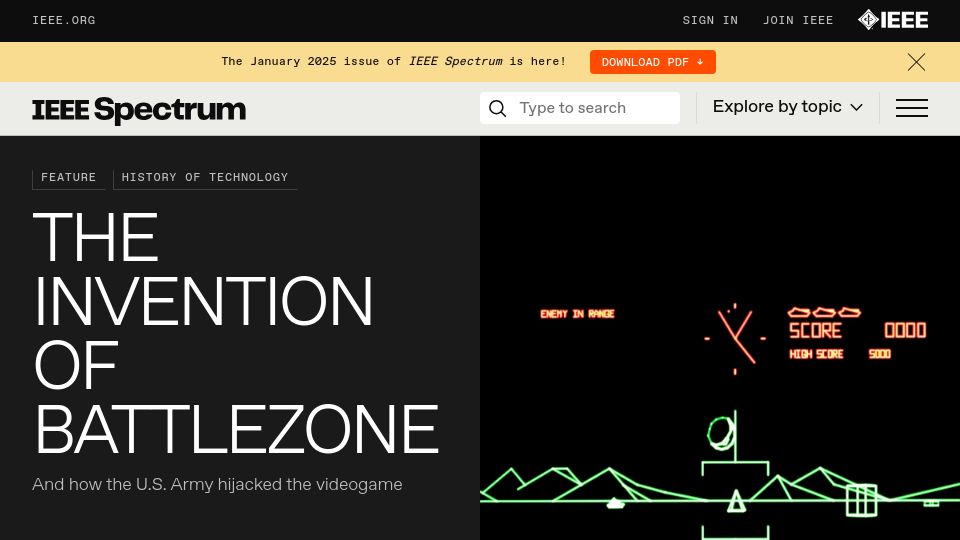 Screenshot of spectrum.ieee.org: The Invention of Battlezone (2022)