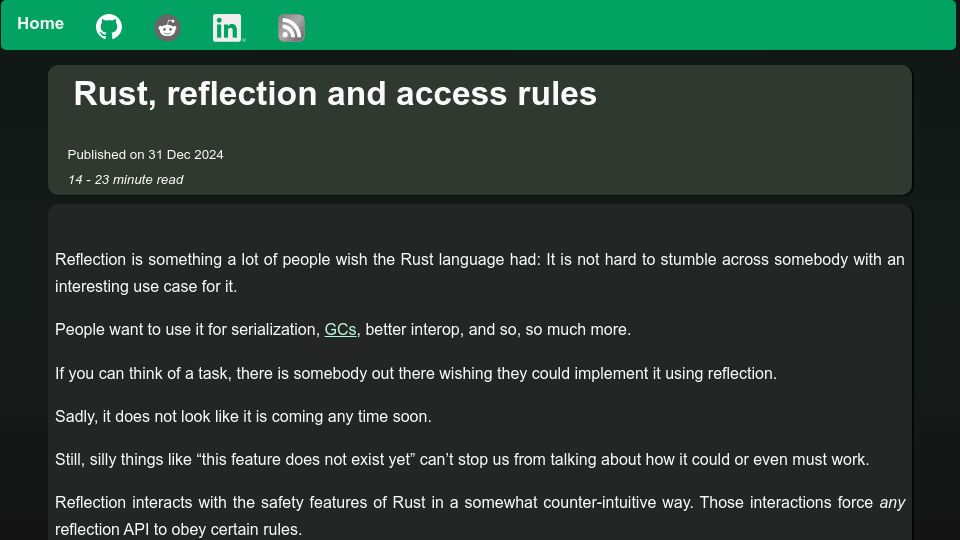 Screenshot of fractalfir.github.io: Rust, Reflection and Access Rules