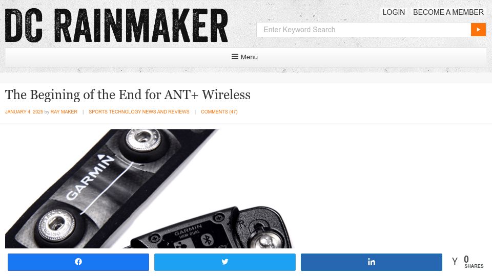 Screenshot of dcrainmaker.com: The Begining of the End for ANT+ Wireless